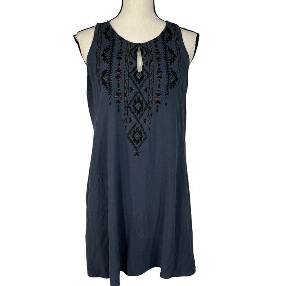 Miss Me Small Mini Dress Sleeveless Embroidered Keyhole Neck Lined Stretch Blue - Picture 1 of 10